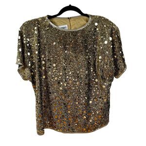 NOS Gold Sparkly Top Vtg Size 16 USA Glam Party Semi Sheer Caron Disco Rave New